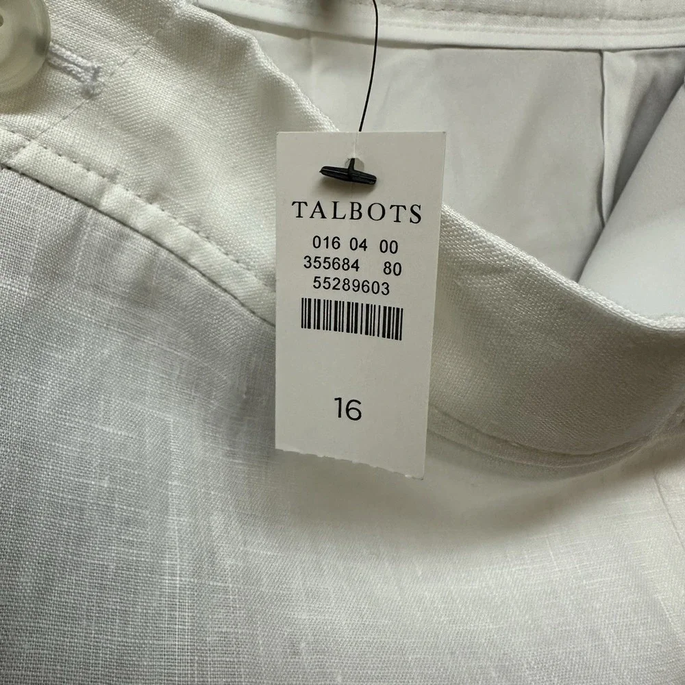 Talbots White Linen Women's Size 16 Wide Leg Pants Nautical Buttons Lined NEW